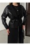 Leather Stone-Embellished Jacket and Long Dress Set - 6