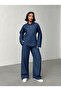 Women's Dark Blue Stylish Button Detailed Top and Bottom Denim Set - 5