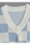 Women's Baby Blue Square Patterned Oversize Knitwear Sweater - 3