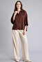 G0143Axbn320 Coffee Relax Fit Shirt with Collar Flare Cotton Long Sleeve Shirt - 2