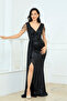 Sequin Shoulder Tassel Beaded Fish Dress - Black