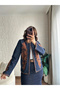 Women's Navy Blue Brown Ethnic Embroidery Embellished Long Sleeve Denim Seasonal Bohemian Jacket - 2