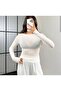 Women's White Boat Neck Long Sleeve Transparent Cashmere Fabric Blouse Rbb6000 - 2