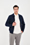 Marcio 360 Stretchable Knitted Men's Dark Navy Blue Zippered Slim Fit Polo Collar Jacket Coat - 3