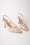 Aris Lace Detailed Pointed Toe Open Back Thin Heeled Women's Evening Dress Shoes