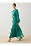 Chiffon Fabric Waist-Tied Hijab Dress - Dark Green - - 2