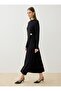 Sandy Fabric Draped Detailed Buckle Hijab Dress - Black - - 3