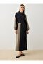Contrast Color Detailed Hijab Dress - Khaki Black -