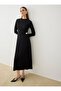 Sandy Fabric Draped Detailed Buckle Hijab Dress - Black -