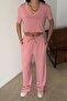Women's Pink V-Neck Short Sleeve Soft Touch Modal Sports Set - 6