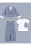 8-14 Years Old Girls' Striped Jacket and Trousers Set Navy Blue White 3-Piece Set - 2