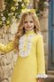 Girls' Ruffle and Clown Collar Dress with Button Chest and Lace Embroidery Details, Yellow Chanel Dress - 6