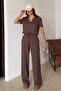 Womenbrown V-Neck Short Sleeve Soft Touch Modal Sports Set - 2