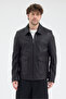 Men's Genuine Jumbo Leather Jacket Black Color Shirt Collar