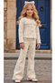 Girl's Pearl Embroidered Jacket with Pocket Detail, Knitwear with Pearl Detail on Cuffs, White Top and Bottom Set - 5