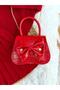 Red Pompom Sweater and Teddy Bear Knitwear Skirt Set with Bag - 4