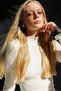 7024 Women's Premium Yarn/Special Yarn Knitwear Sweater with Lace on the Sleeve End, Natural