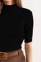 Women's Black High Neck Thick Ribbed Short Sleeve Knitwear Blouse Blz-19003184 - 2
