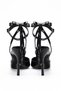 Women's Black Patent Leather Ankle Strap Heeled Shoes with Back Bow Detail - 2