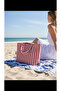 Women's Colorful Cotton Woven Magnetic Striped Lined Beach Bag - 8
