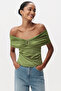 Off-The-Shoulder Slim Fit Knitted Blouse with Metal Buckle - 3