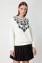 Women's Embroidered Collar Ecru Sweatshirt 66357