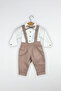 2-Piece Long Sleeve Men's Suit with Ribbon Bow Tie and Salopet