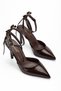 Women's Bitter Brown Patent Leather Ankle Strap Heeled Shoes with Back Bow Detail - 3