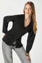 Women's Lauren Special Yarn Mercerized Look Peplum Black Knitwear Cardigan - 5