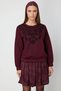 Women's Embroidered Collar Burgundy Sweatshirt 66357 - 3