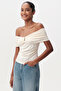 Off-The-Shoulder Slim Fit Knitted Blouse with Metal Buckle - 2