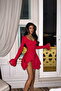 Red Taliah Button-Detail Ruffled V-Neck Mini Dress ATE-4041 - 3