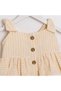 Striped Fabric Girls' Dress with Wooden Buttons - 3