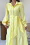 Yellow Belted Striped Patterned Layered Maxi Dress - 3