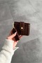 Crocodile Patterned Velina Tan Minimal Wallet with Keychain and Card Holder Detail