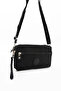 Women's Black Crossbody Three-Compartment Wallet with Phone Holder Daily Hand & Shoulder Bag
