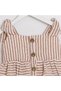 Striped Fabric Girls' Dress with Wooden Buttons - 3