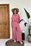 Pleated Front Shirt Collar Double Linen Set - 3