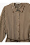 Viscose Long Sleeve Striped Shirt with Tie-Waist Belt - 5