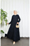 Long Ferace with Layers and Flounces on the Front with Zipper, Navy Blue Hnt7028 - 3