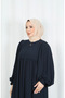 Balloon Sleeve Pearl Detailed Zippered Ferace Dark Blue Hnt7105 - 6