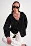 Mixray Lace-Up Collar Loose Long Sleeve Shirt - 4