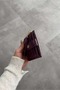 Crocodile Patterned Purple Velina Minimal Wallet with Keychain and Card Holder Detail - 4