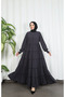 Long Ferace with Layers and Flounces on the Front with Zipper Closure, Gray Hnt7028
