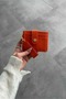 Crocodile Patterned Orange Velina Minimal Wallet with Keychain and Card Holder Detail - 3