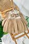 My Little One's Clothes (9-24 Months) Vintage Embroidered Collar Detailed Bowknot Baby Girl Dress - Camel - 3