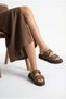 Lyra Luce Women's Double Buckle Slippers 00120401 Brown - 3