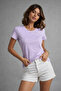 Women's Lilac Cotton Crew Neck Short Sleeve T-Shirt