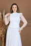 Top Beaded Detailed Bottom Chiffon Long Dress - White - 5