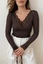 Women's V-Neck Lace Detailed Transparent Long Sleeve Body Blouse Stylish Office Event Combination Top